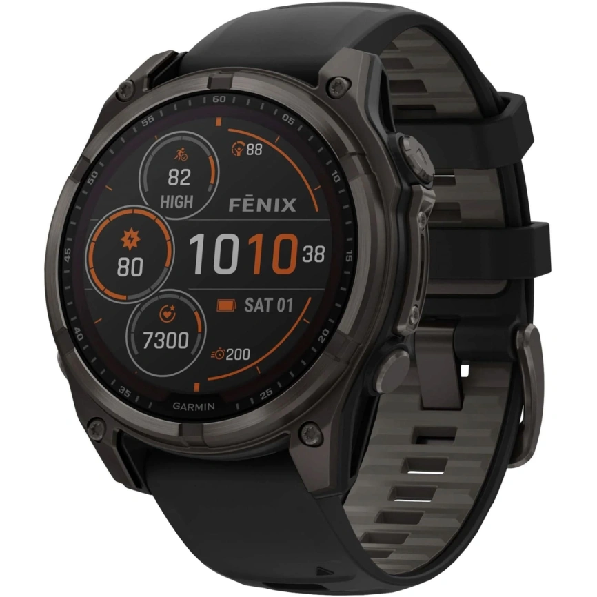 Смарт-часы Garmin Fenix 8 47mm Solar Sapphire (010-02906-11) Carbon Gray DLC Titanium with Black/Pebble Gray Silicone Band фото 1
