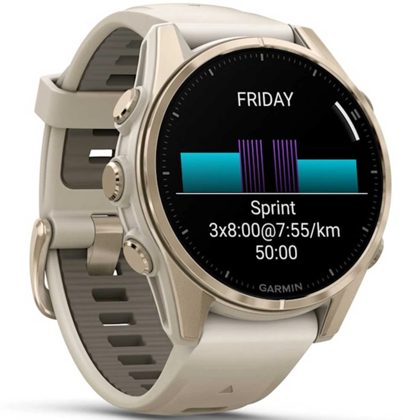 Смарт-часы Garmin Fenix 8 43mm Amoled Sapphire (010-02903-11) Soft Gold with Fog Gray/Dark Sandstone Silicone Band фото 3