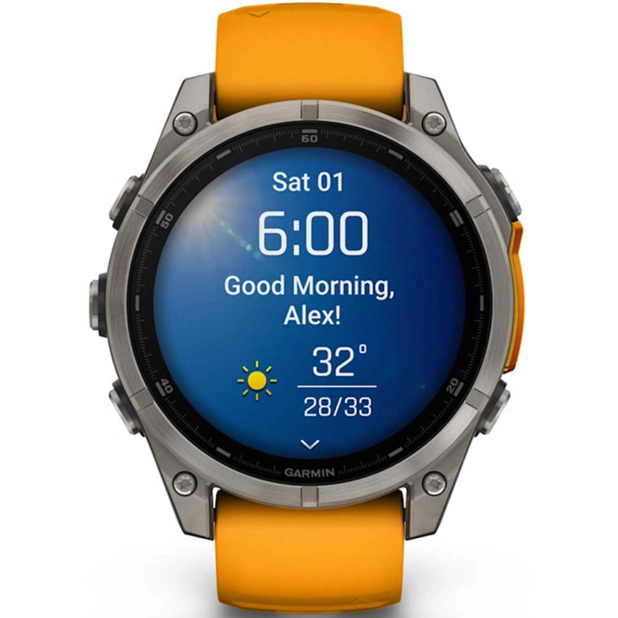 Смарт-часы Garmin Fenix 8 47mm Amoled Sapphire (010-02904-11) Titanium with Spark Orange/Graphite Silicone Band фото 2